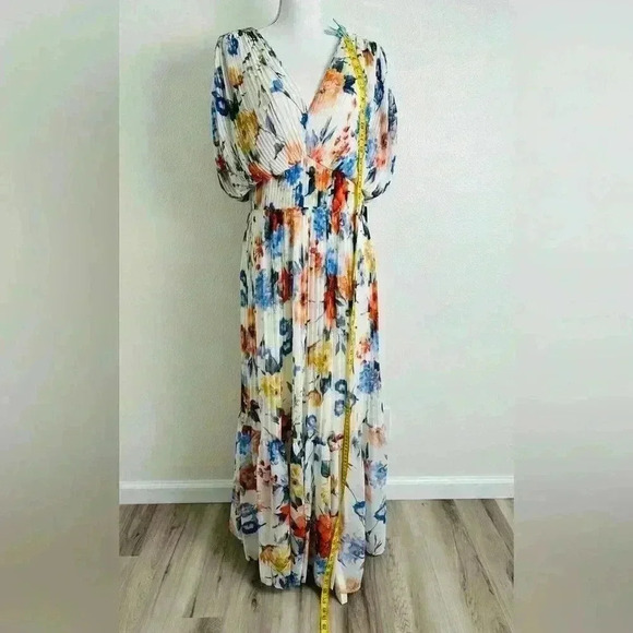 Express Floral Draped Sleeve Pleated Maxi Dress Size Large - Picture 10 of 14